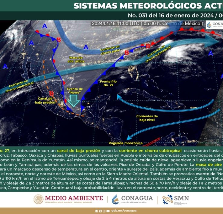 SMN prevé lluvias fuertes sobre el occidente oriente y sureste de México