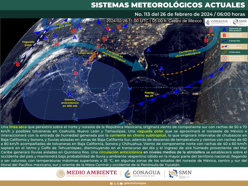 El SMN prevé rachas de viento en el noroeste noreste centro de México