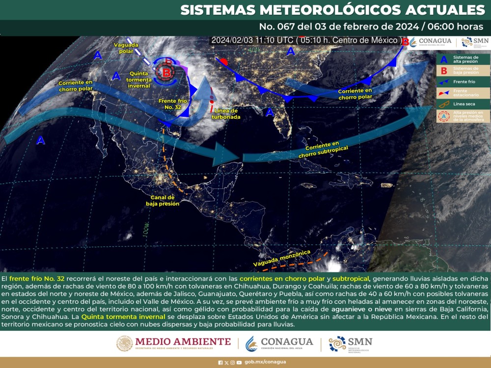 El SMN prevé vientos fuertes y ambiente frio en noroeste y norte de México