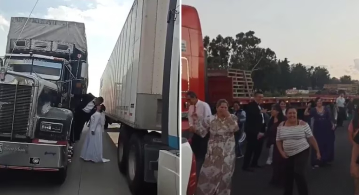 Bloqueo de autopista México-Puebla se vuelve escenario de una boda