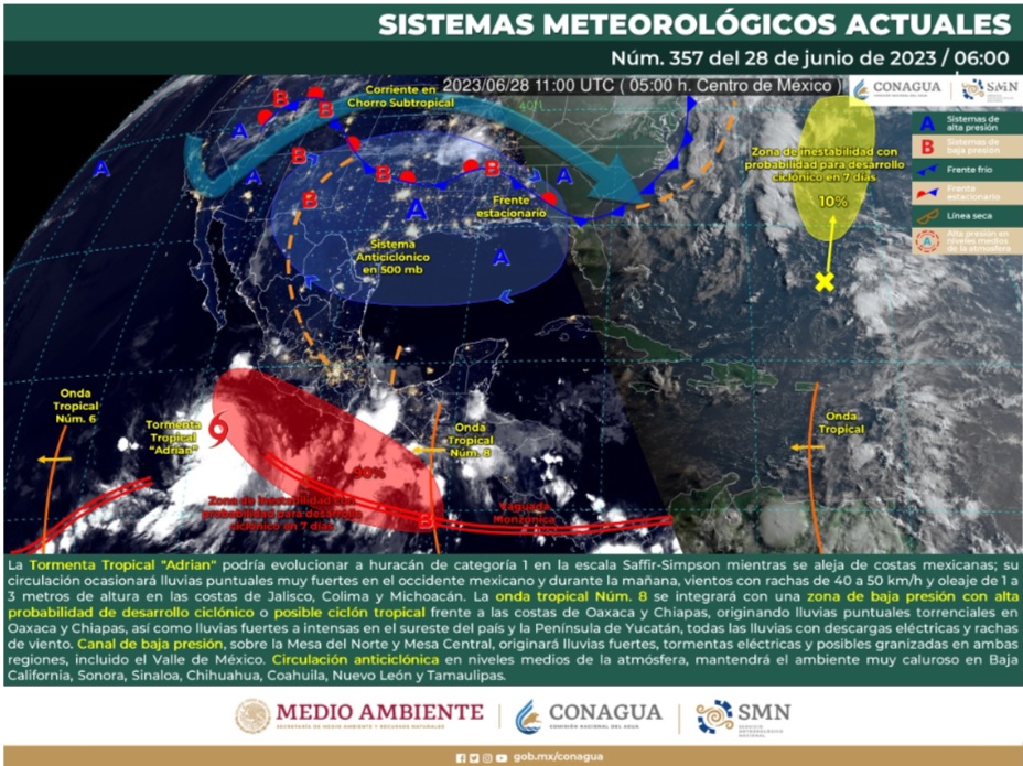 Aviso de huracán Adrian: Evoluciona categoría 1 y causa alerta