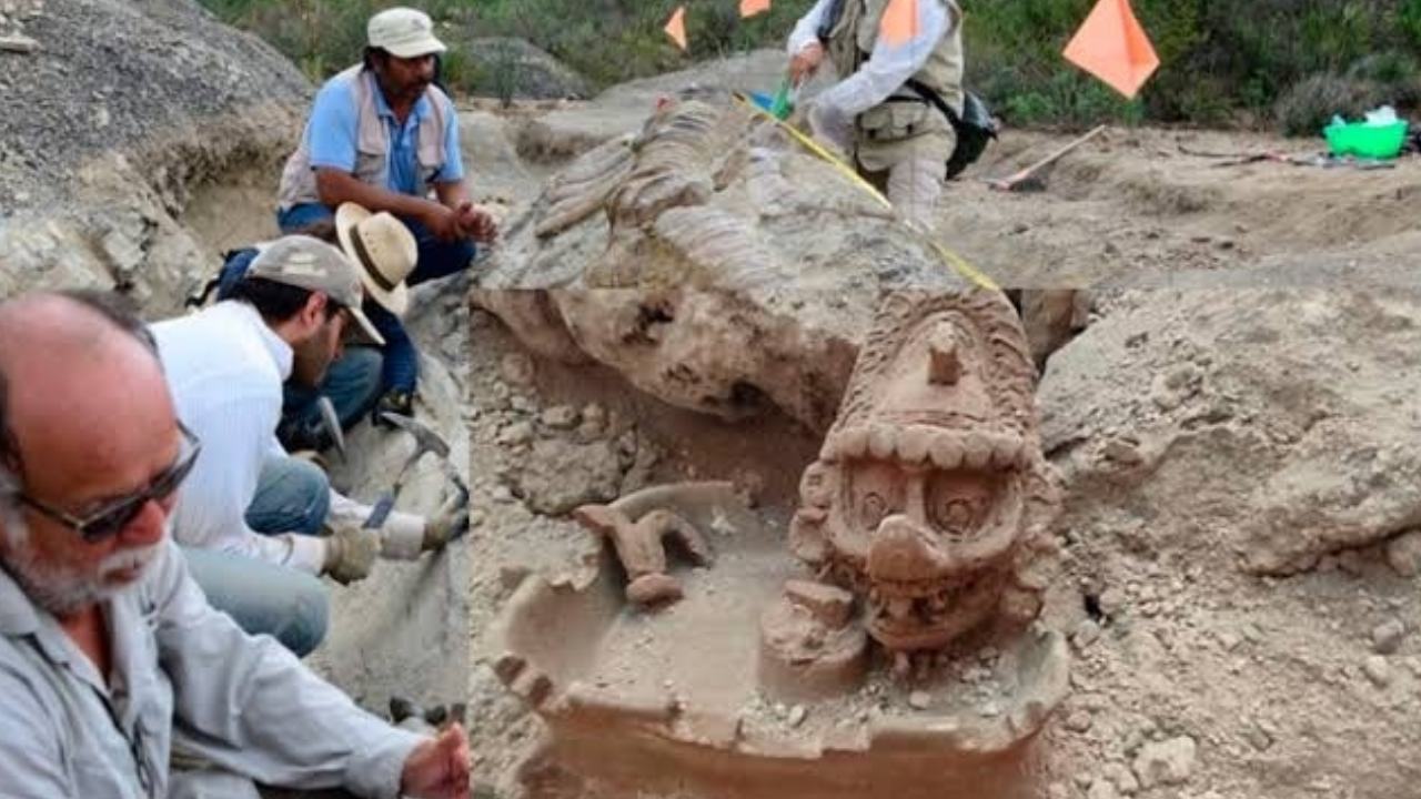 Descubrimiento de una escultura maya el tramo 7 del Tren Maya.
