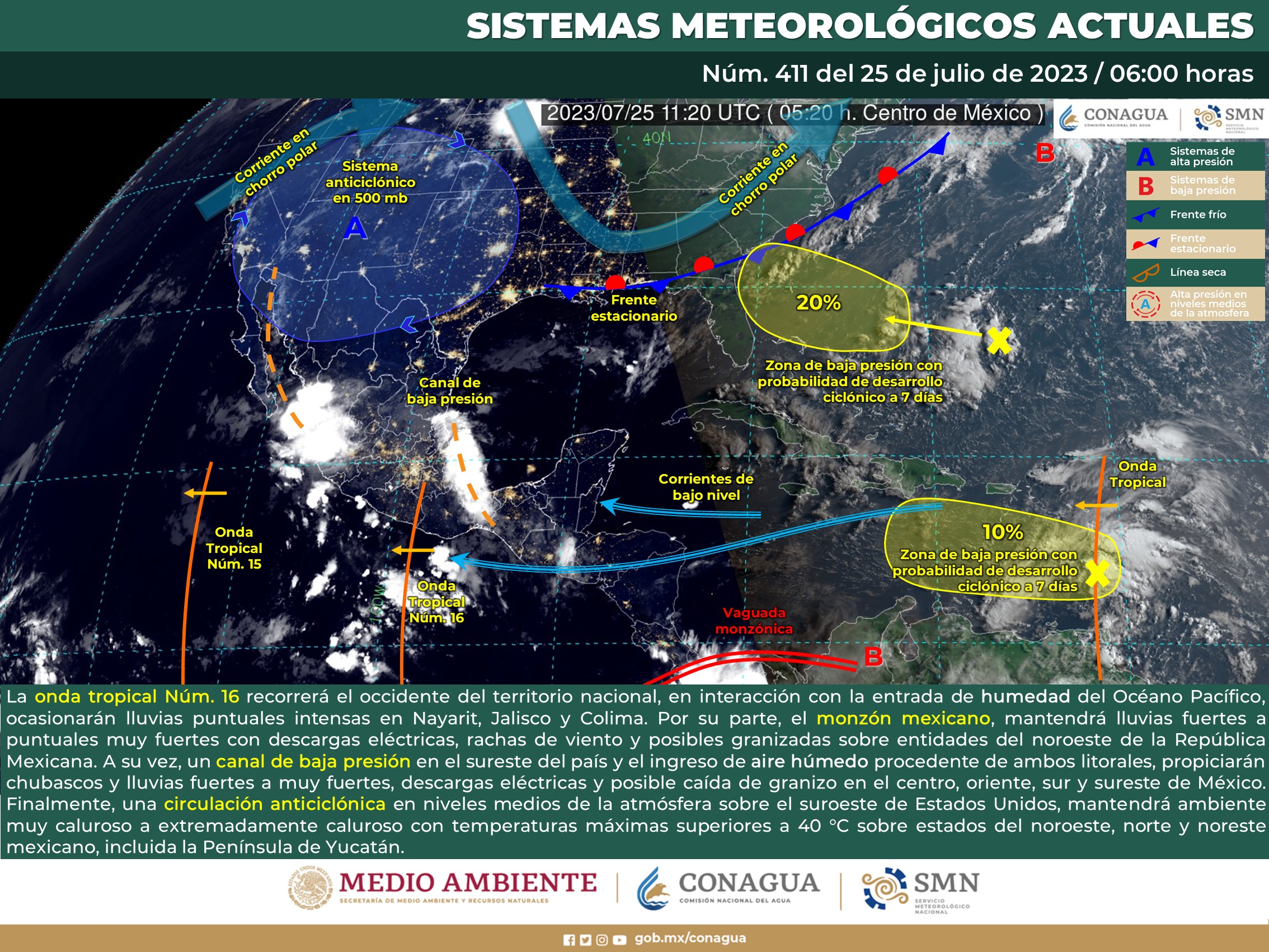 La onda tropical 16 provocará lluvias intensas en Nayarit, Jalisco y Colima, SMN