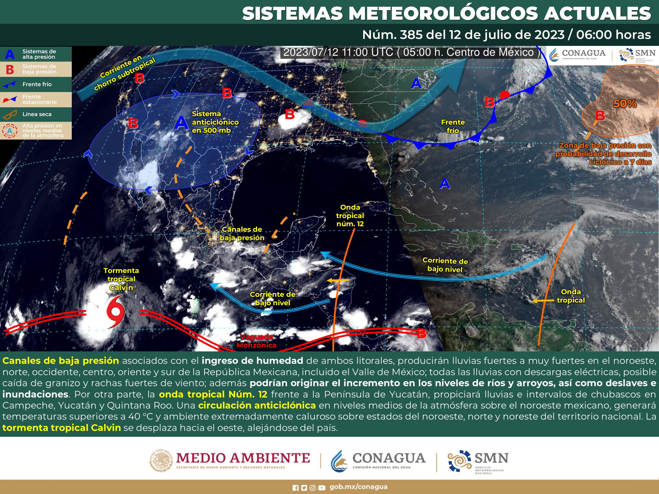SMN prevé lluvias muy fuertes en Sonora, Chihuahua, Durango, Sinaloa, Colima, Oaxaca y Chiapas