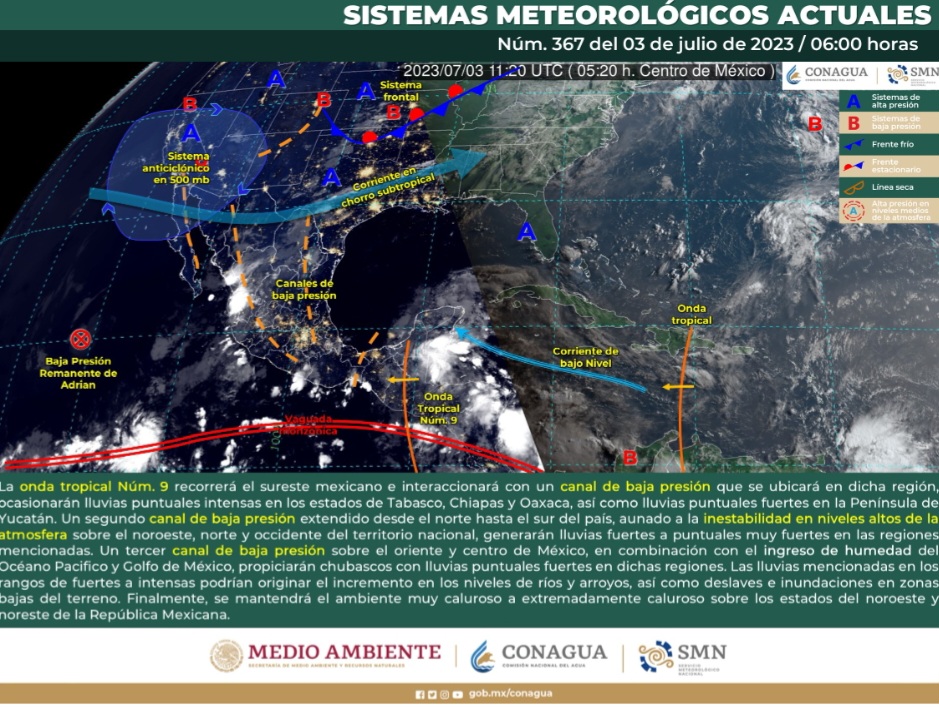 SMN prevé lluvias intensas en Oaxaca, Chiapas y Tabasco