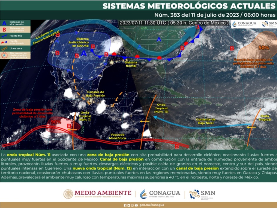 SMN prevé que onda tropical 11 recorrerá el occidente del país