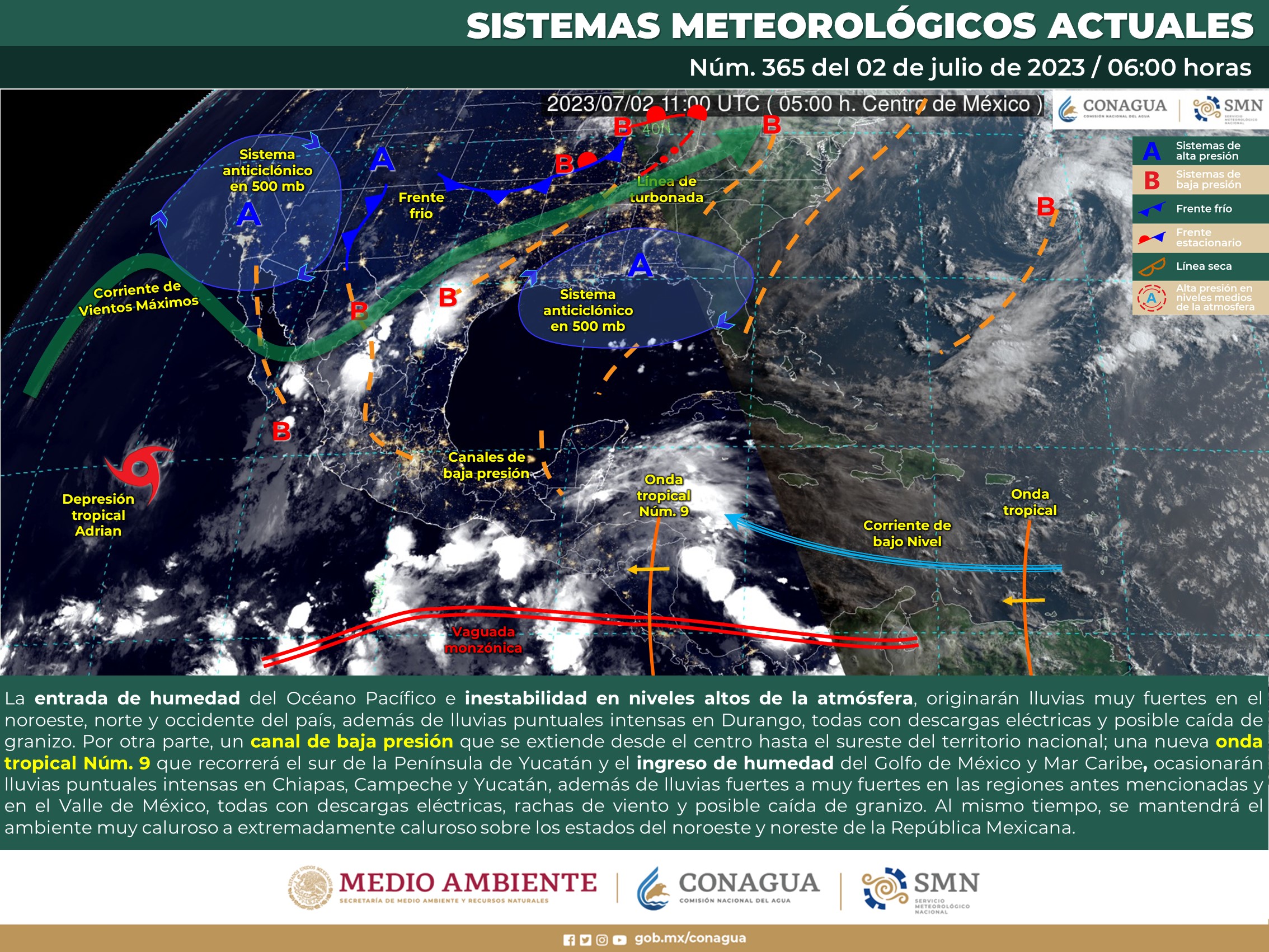 SMN prevé lluvias intensas en Durango, Chiapas, Campeche y Yucatán