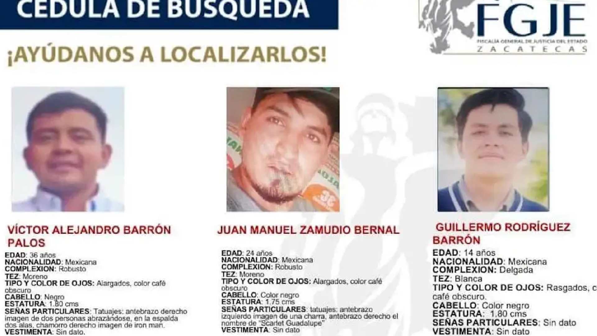 Cuatro desaparecidos en Fresnillo, Zacatecas: se desconoce identidad de una de las personas