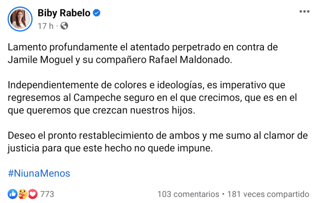 Biby Rabelo envío un mensajes de Solidaridad a las víctimas 