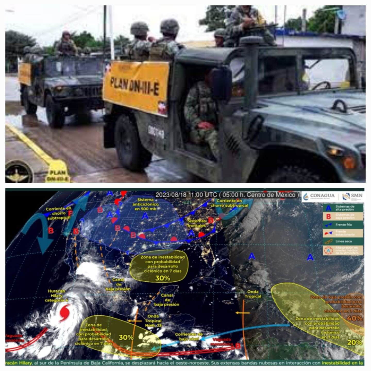 Ante avance del Huracán"Hilary” Ejército Mexicano activa Plan DN-III
