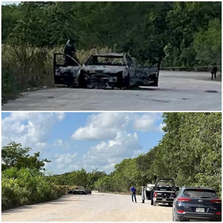 Otra ejecución queman auto con hombre adentro en Cancún