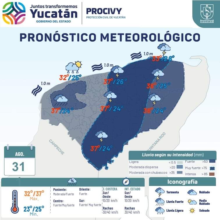 Clima de hoy en Yucatán 31 de agosto 2023