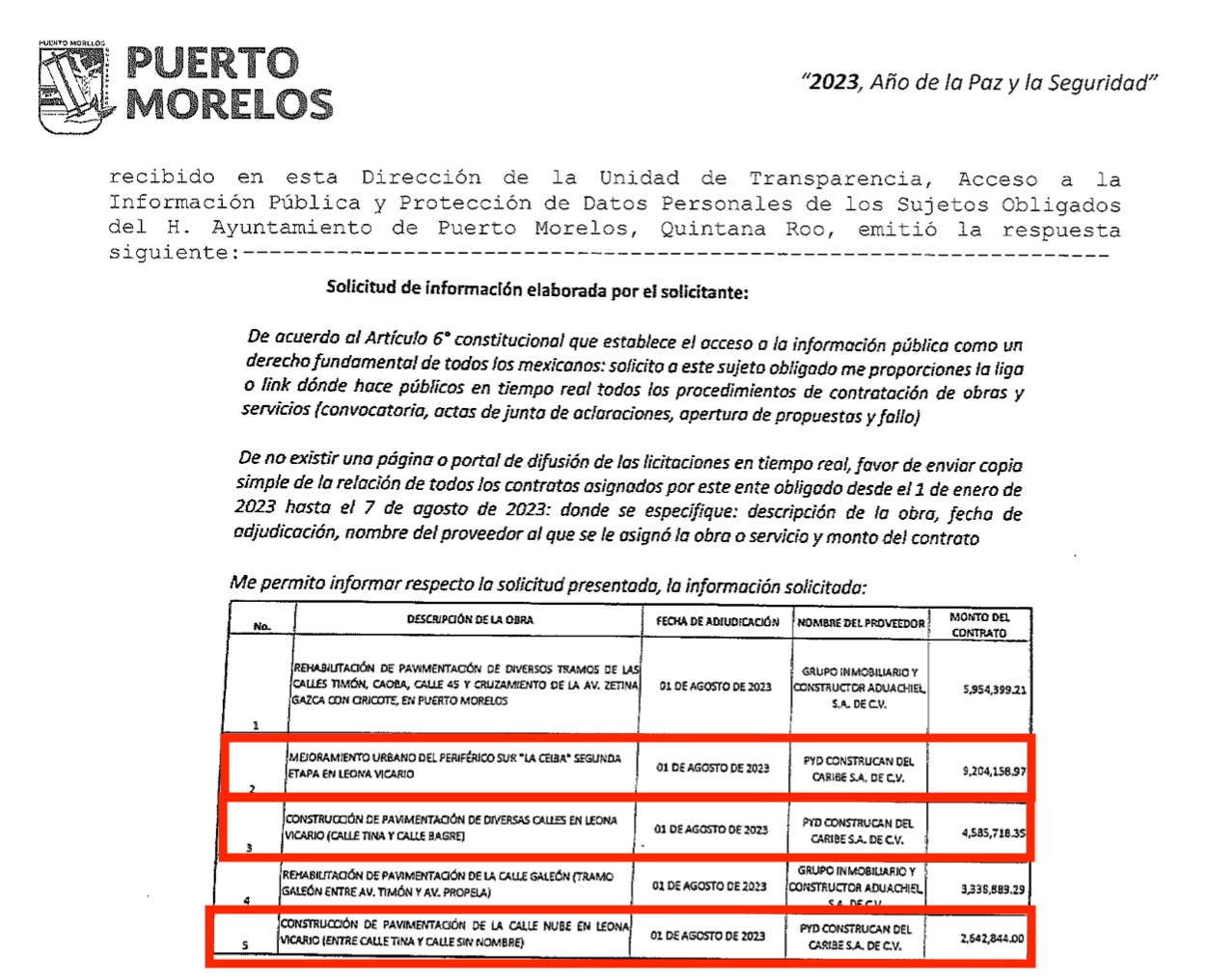 Adjudican 16.4 mdp a PYD Construcan en Puerto Morelos 