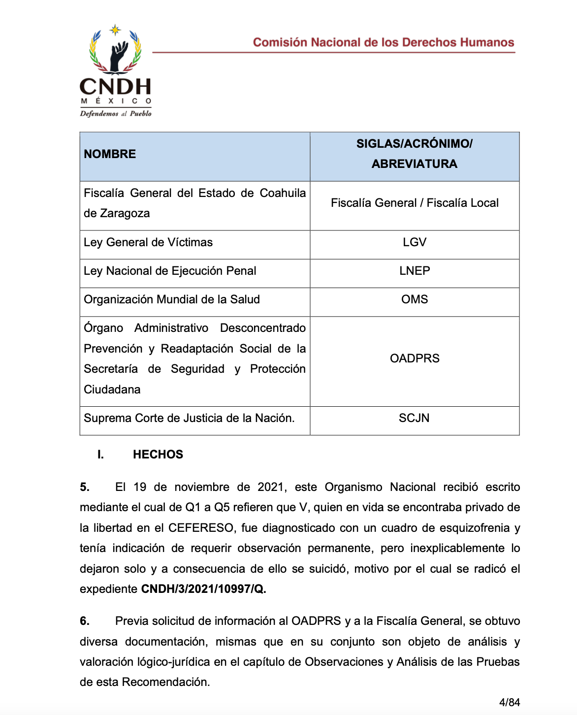 La Recomendación 68/2023 de la CNDH, que es pública, fue dirigida también al Fiscal General del Estado de Coahuila