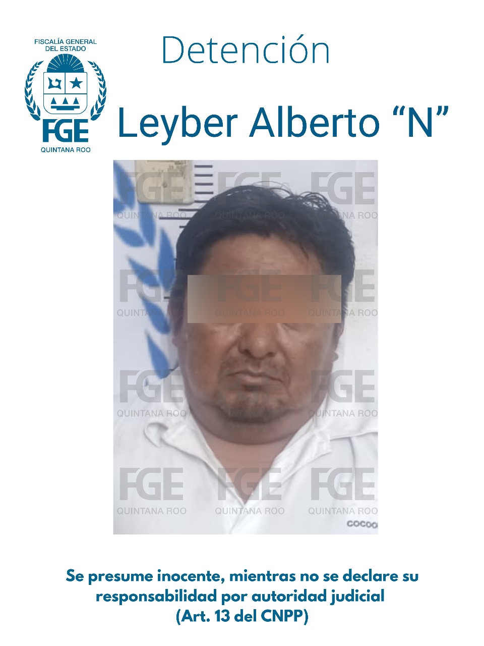 Leyber Alberto “N”, presunto violador de una adolescente en Isla Mujeres fue detenido por elementos de la FGE