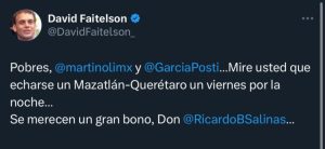 Esto fue lo que público David Faitelson sobre la transmisión de Tv Azteca en el partido de Mazatlán contra Querétaro.