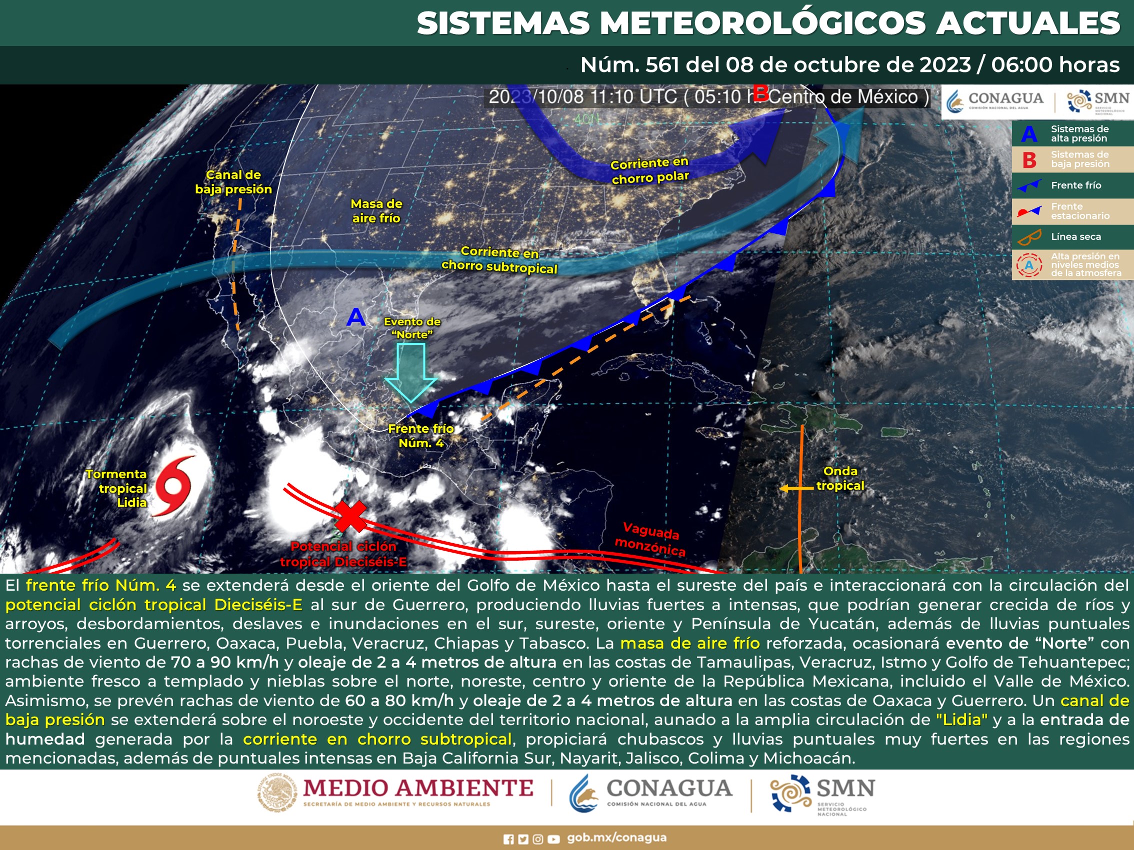 El SMN prevé lluvias torrenciales en el oriente, sur y sureste del país