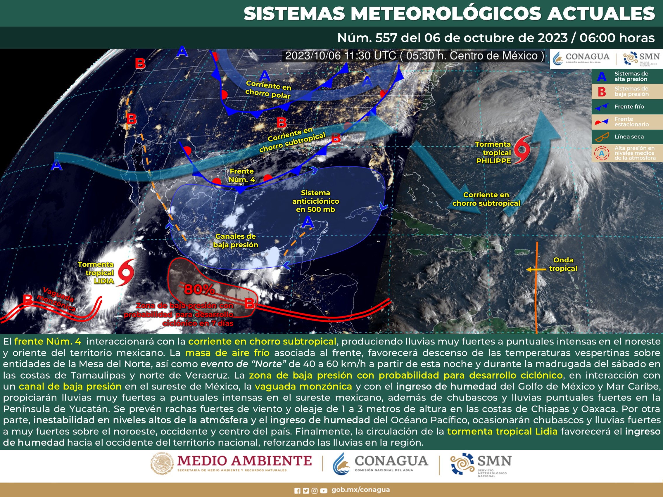 SMN prevé lluvias intensas sobre el Noreste, Oriente y Sureste del terrirorio nacional