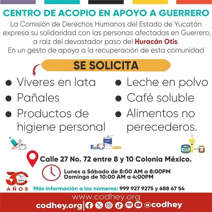 CODHEY abre un centro de Acopio en apoyo a Guerrero