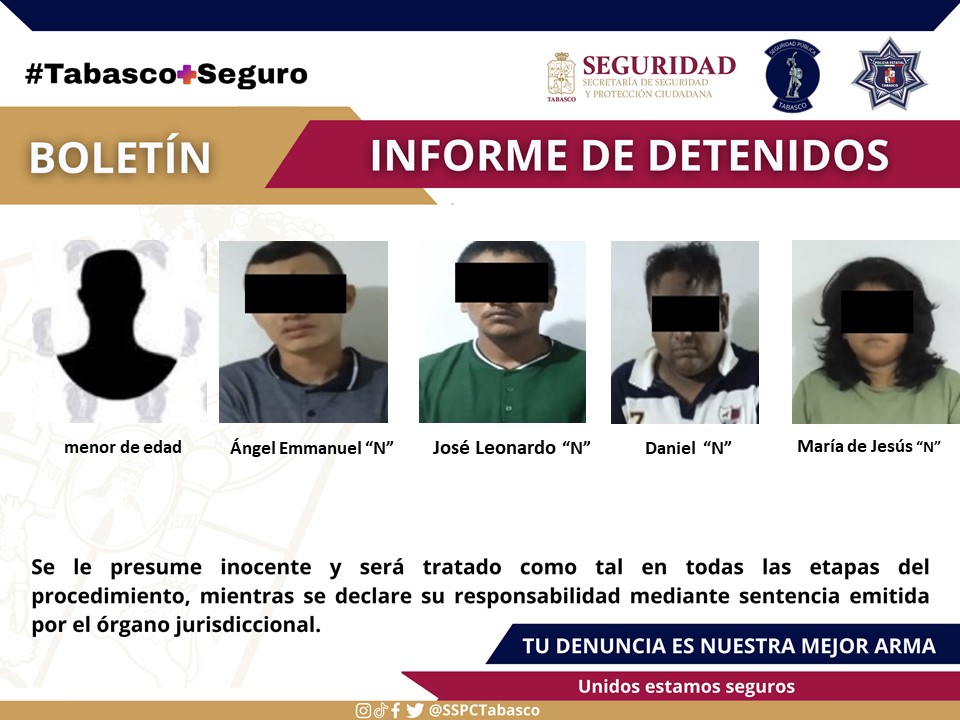 Cinco personas detenidas por secuestro express en Tabasco