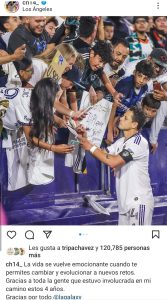 Esta fue la foto que publico Javier Hernández en su Instagram despidiéndose de la afición y el club del L.A. Galaxy. 