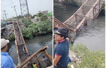 (VIDEOS) Se cae puente peatonal que divide Chimalhuacán y Nezahualcóyotl.