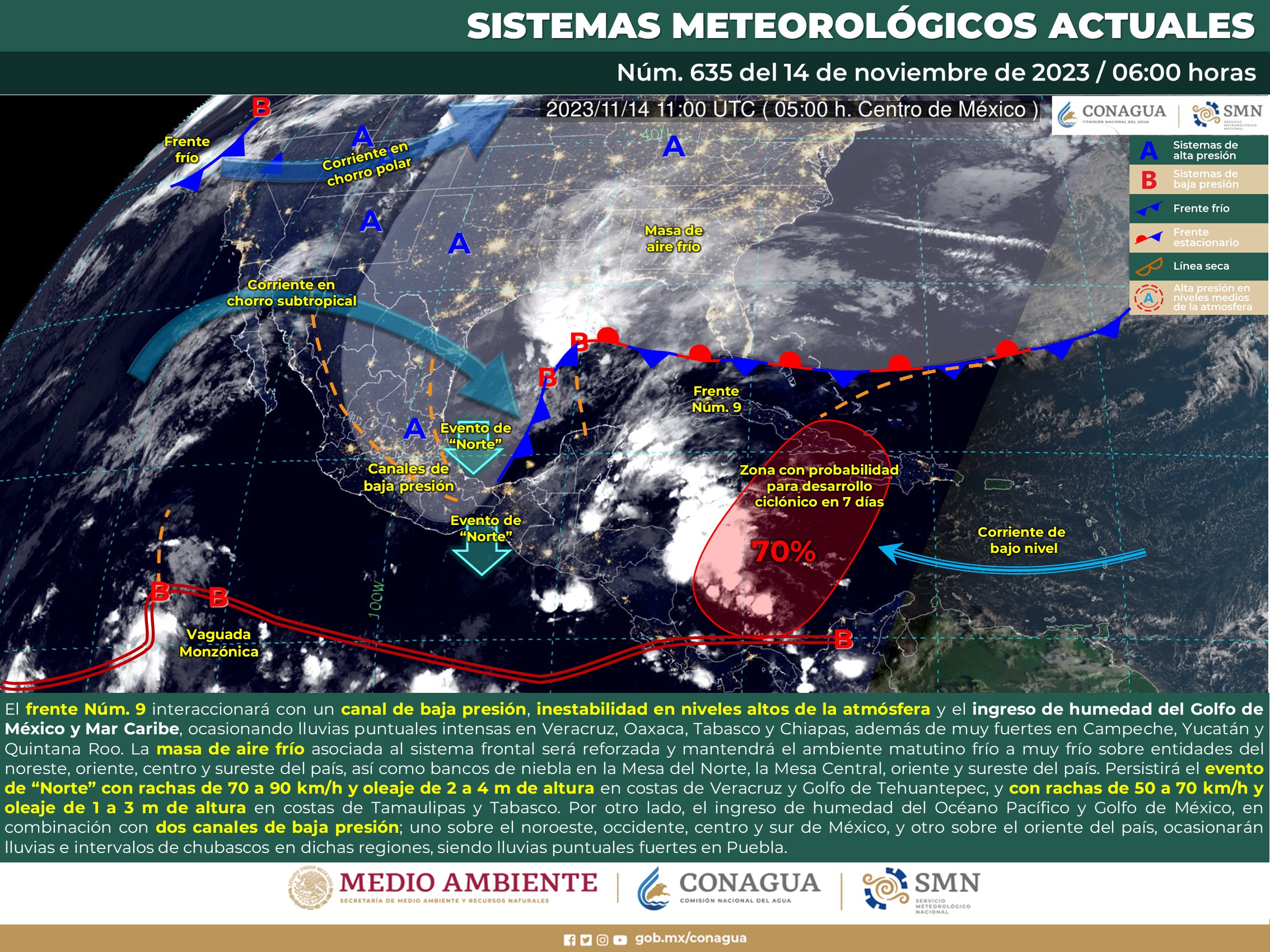 SMN prevé lluvias intensas en Veracruz, Oaxaca, Tabasco y Chiapas