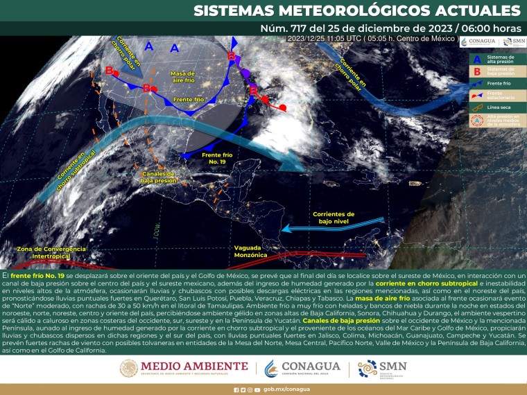 El SMN prevé lluvias fuertes sobre el occidente, oriente y sureste de Méxic
