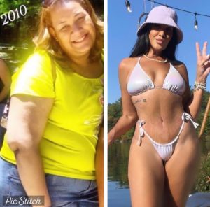 Esta es una foto de un antes y después de la influencer brasileña. 