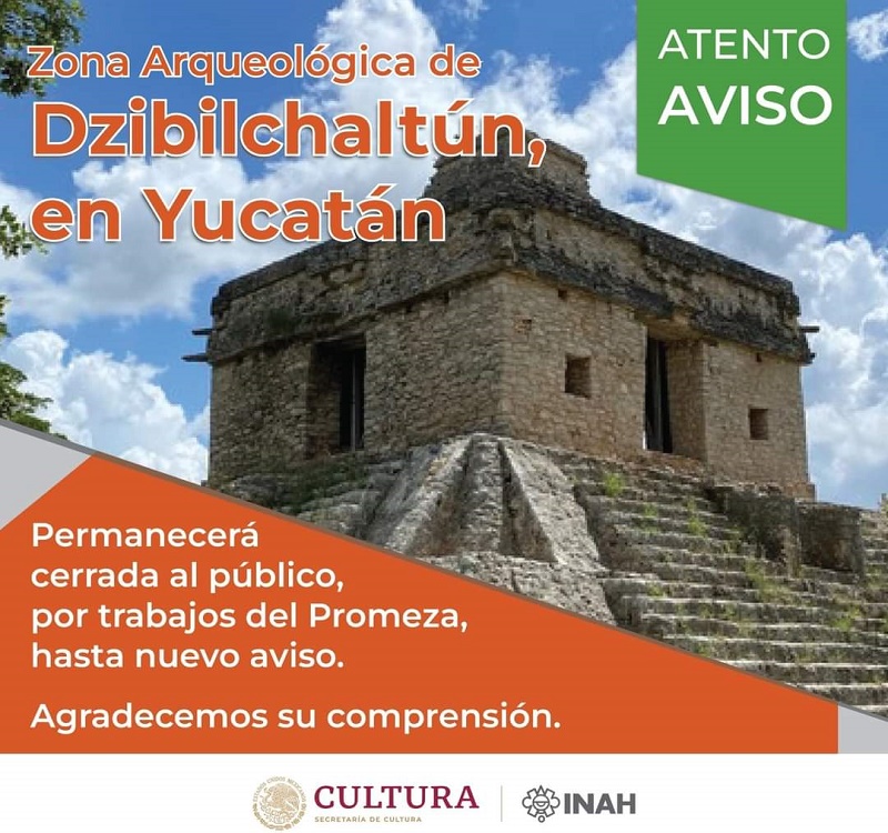 INAH anunció el cierre temporal de la Zona Arqueológica de Dzibilchaltún