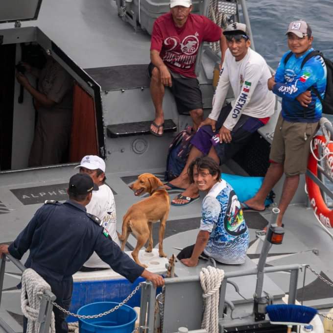 Fueron rescatados con vida este martes en el mar de Cozumel los 6 pescadores y al perro "canelito"