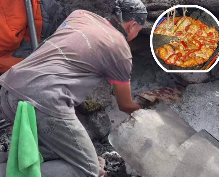 Este escenario natural proporciona una oportunidad única para cocinar una pizza a temperaturas extremas