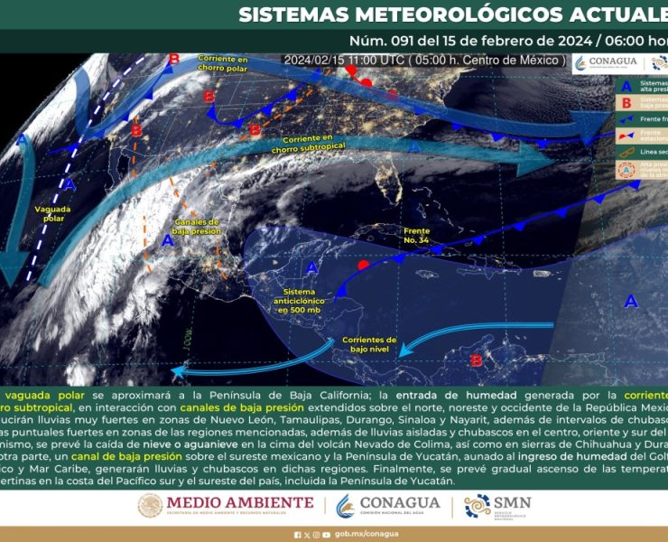 SMN prevé lluvias en zonas del occidente, norte, noreste y oriente del país por entrada de humedad del océano pacífico