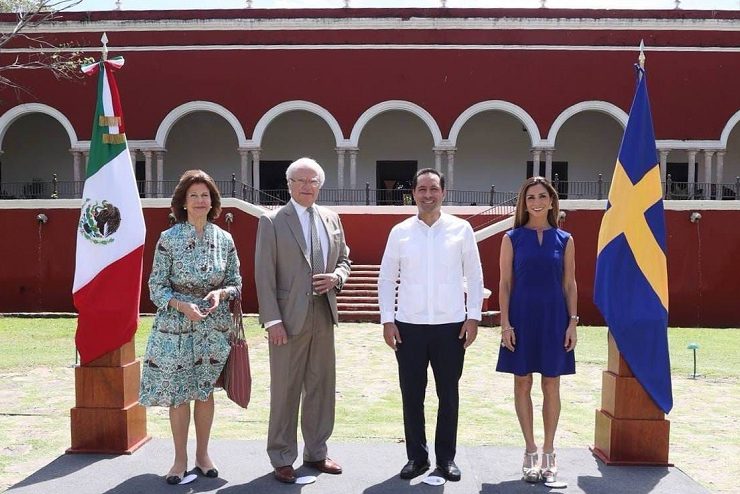 Encuentro con sus respectivas delegaciones, el Gobernador Vila Dosal y los Reyes de Suecia