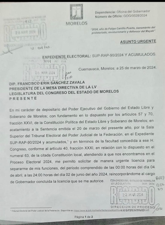 Cuauhtémoc Blanco solicitó licencia de manera urgente como gobernador de Morelos