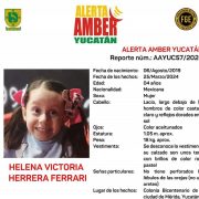Alerta Amber por la desaparición de HELENA VICTORIA HERRERA FERRARI