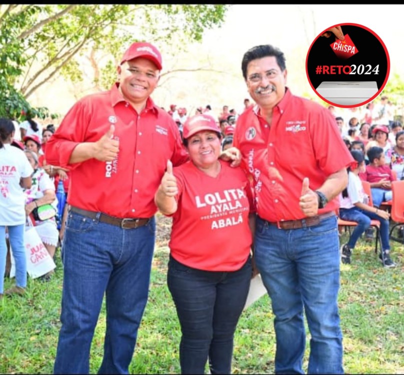 Rolando Zapata Bello, Juan José Canul Pérez y Lolita Ayala, candidata a la alcaldía de Abalá. 