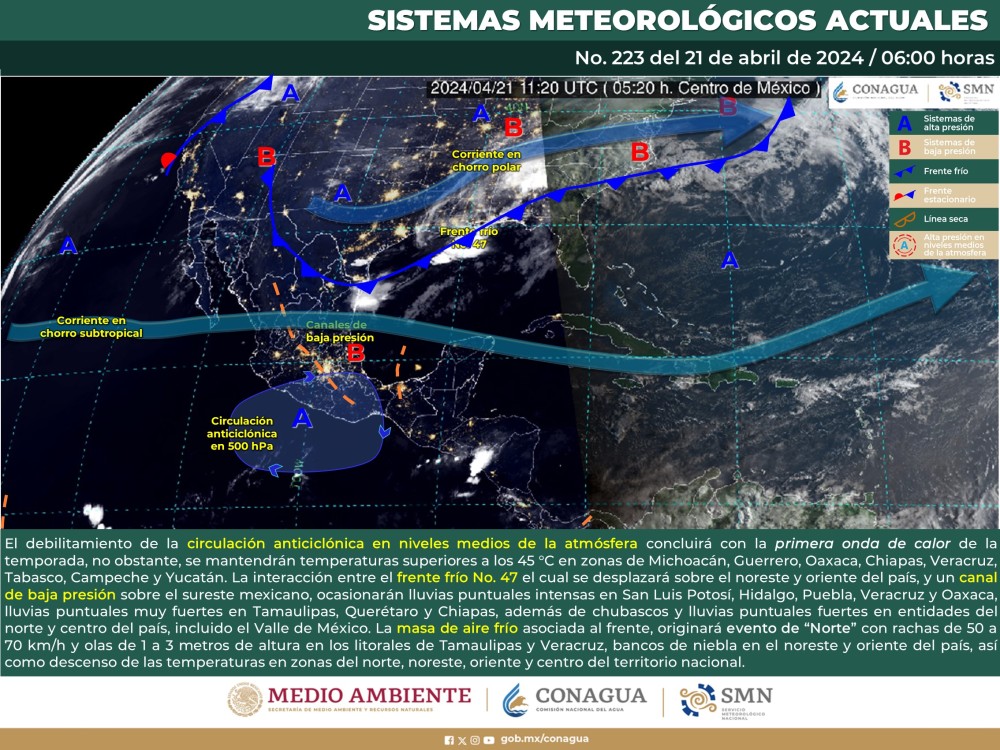 SMN prevé lluvias inttensas en San Luis Potosí, Hidalgo, Puebla, Veracruz y Oaxaca