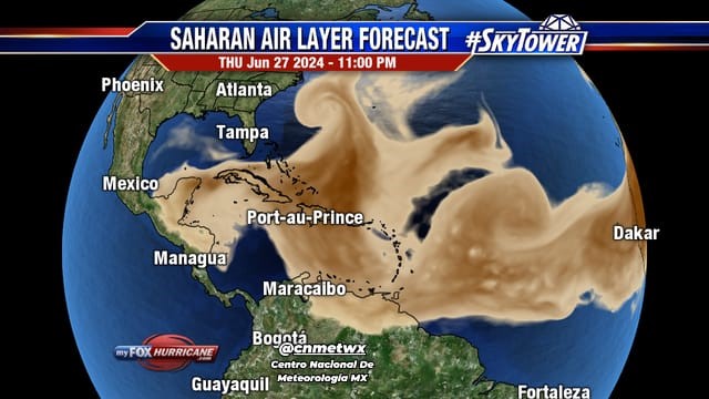 Una densa nube de polvo del Sáhara está aproximandose al caribe este martes