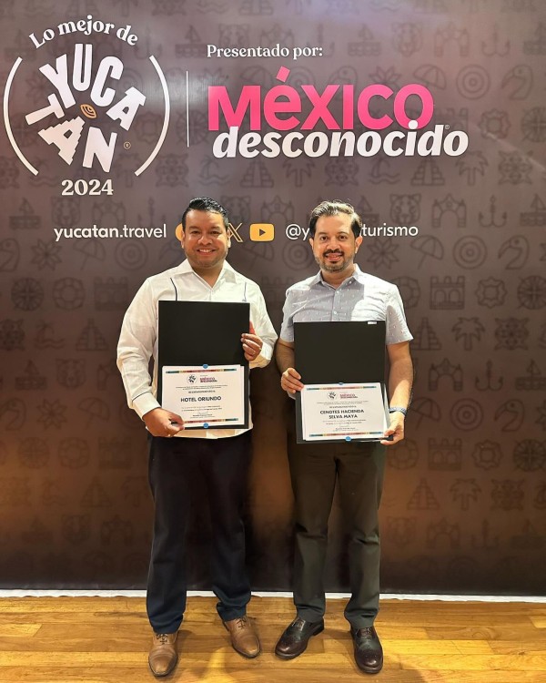 Mejor experiencia en hotel boutique a Oriundo ganó el tercer lugar y el tercer lugar en Mejor experiencia inolvidable en cenotes a la Hacienda Selva Maya.