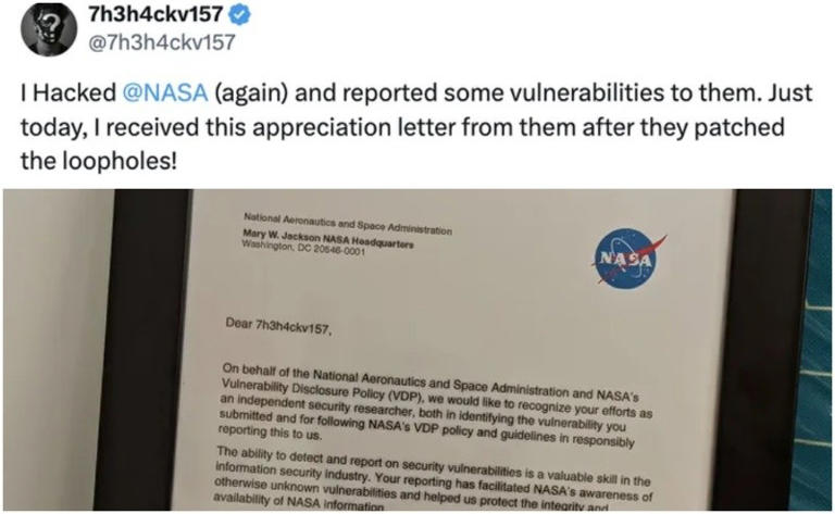 La carta de la NASA