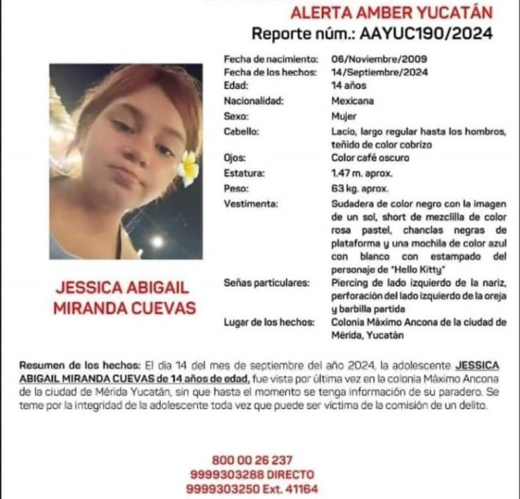 Jessica Abigail Miranda Cuevas hija de Influencer yucateco desaparece