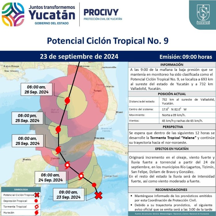 Municipios afectados por ciclón “Helene”, según PROCIVY