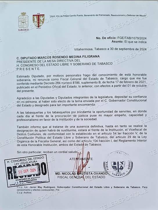 ¿Por qué renuncia el Fiscal General de Tabasco