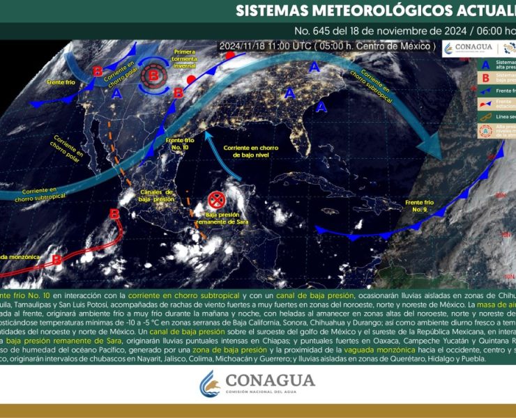 Frente frío No. 10 impacta el norte y sureste del país con bajas temperaturas y lluvias intensas