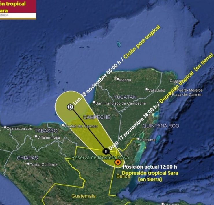 Autoridades mantienen alerta en el sureste por efectos de la depresión tropical Sara