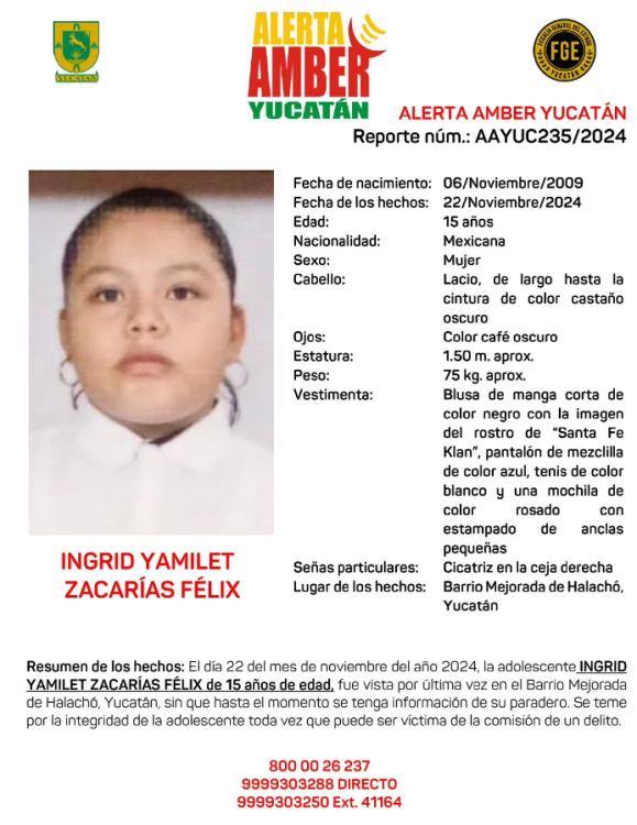 niña de 15 años desaparecida en yucatán