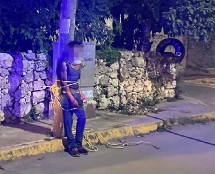 Justicia Vecinal: Ladrón en Yucatán amarrado a un poste