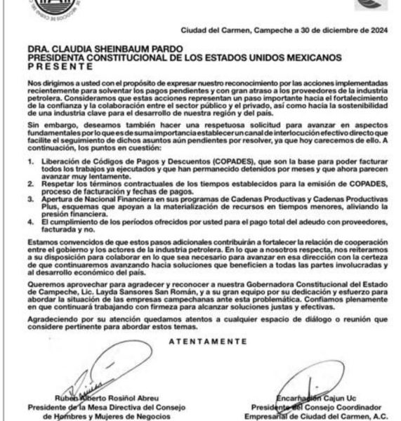 Reconocen acciones Claudia Sheinbaum para solventar los pagos a petroempresas