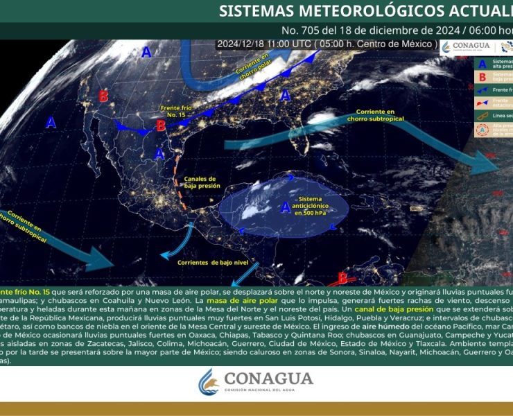Alerta climática: Frente frío No. 15 trae lluvias, heladas y fuertes vientos a México